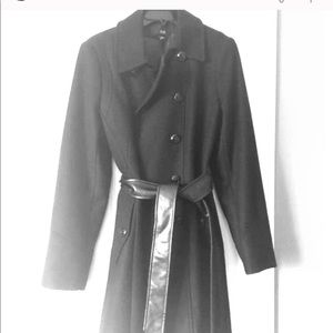 Heavy wool coat with “leather” strap